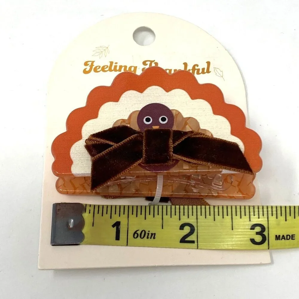 Target Thanksgiving Turkey Claw Hair Clip Velvet Brown Ribbon Brown/Orange